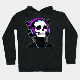 Skull with Headphones Violet and Light Blue| Listening Music Hoodie